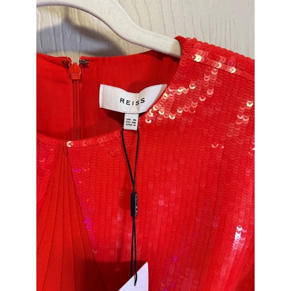 REISS • NWT Cara Mini Red Sequin Cocktail Party Dress Sz US 6 Boat Neck $495 - Picture 8 of 15